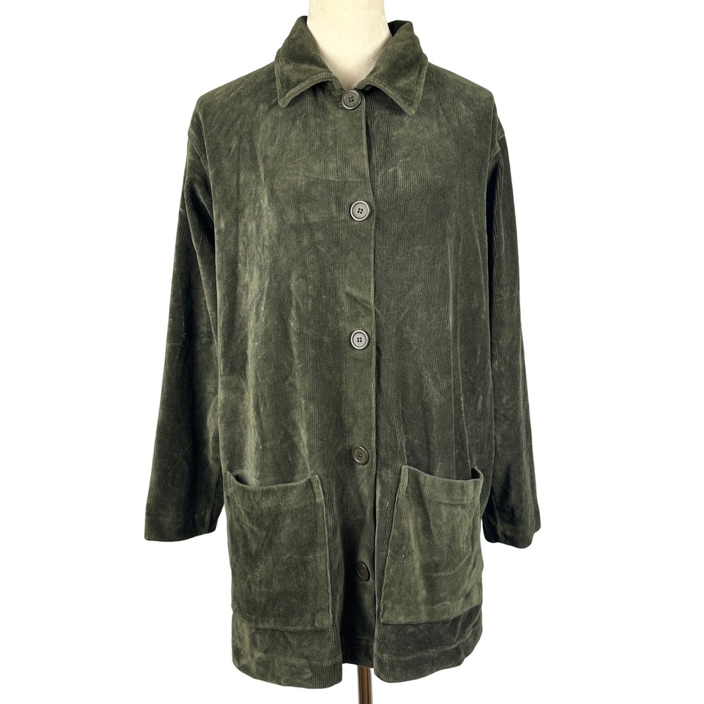 Vintage 90s Geoffrey Beene Sport Corduroy Shirt Jacket Olive Green Womens Large
